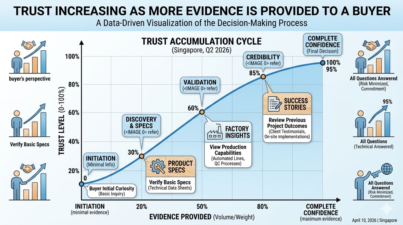A graph showing trust increasing as more evidence is provided to a buyer